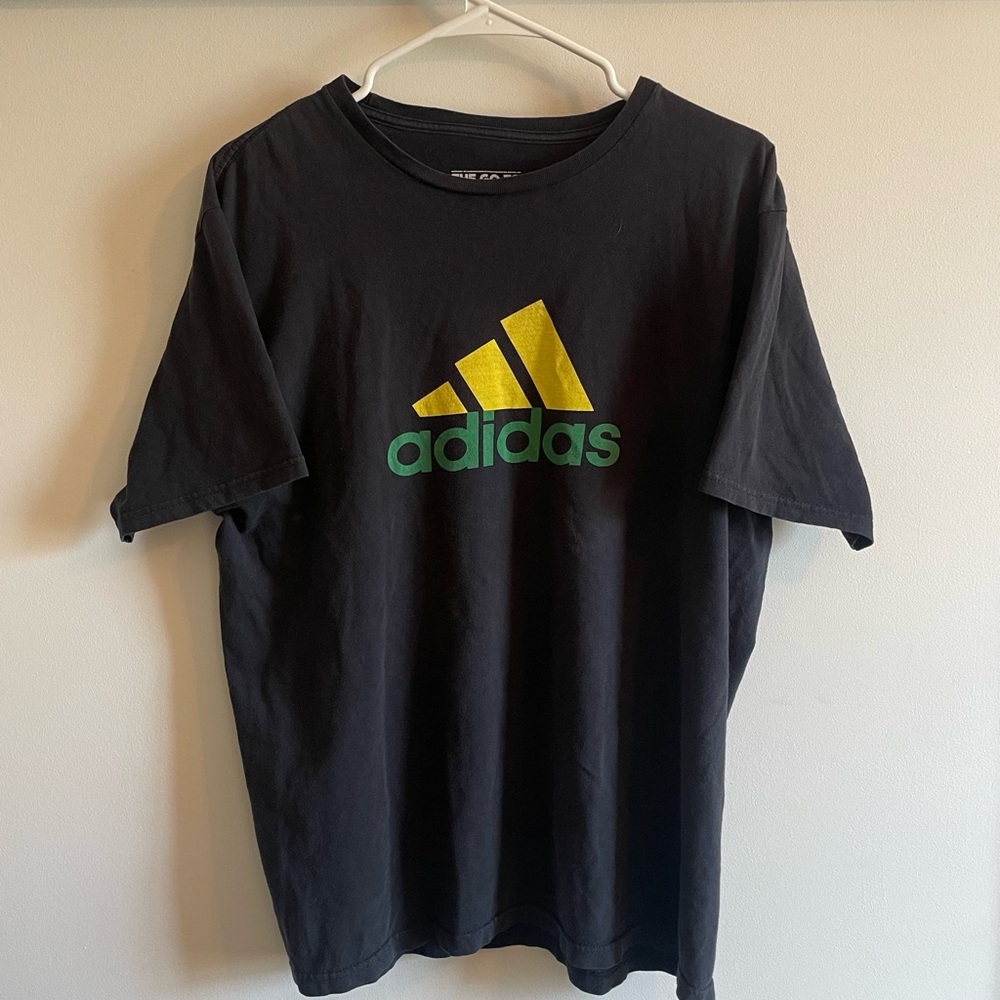 adidas Black Short Sleeve Tee with Yellow & Green Logo